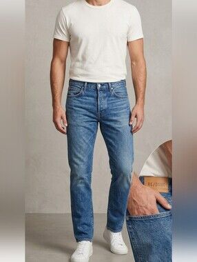 Re/Done Jean Mens 32x32 Blue Button Fly Straight Fit Comfort Stretch NEW